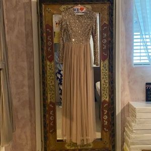 Long sleeve sequined tulle maxi dress